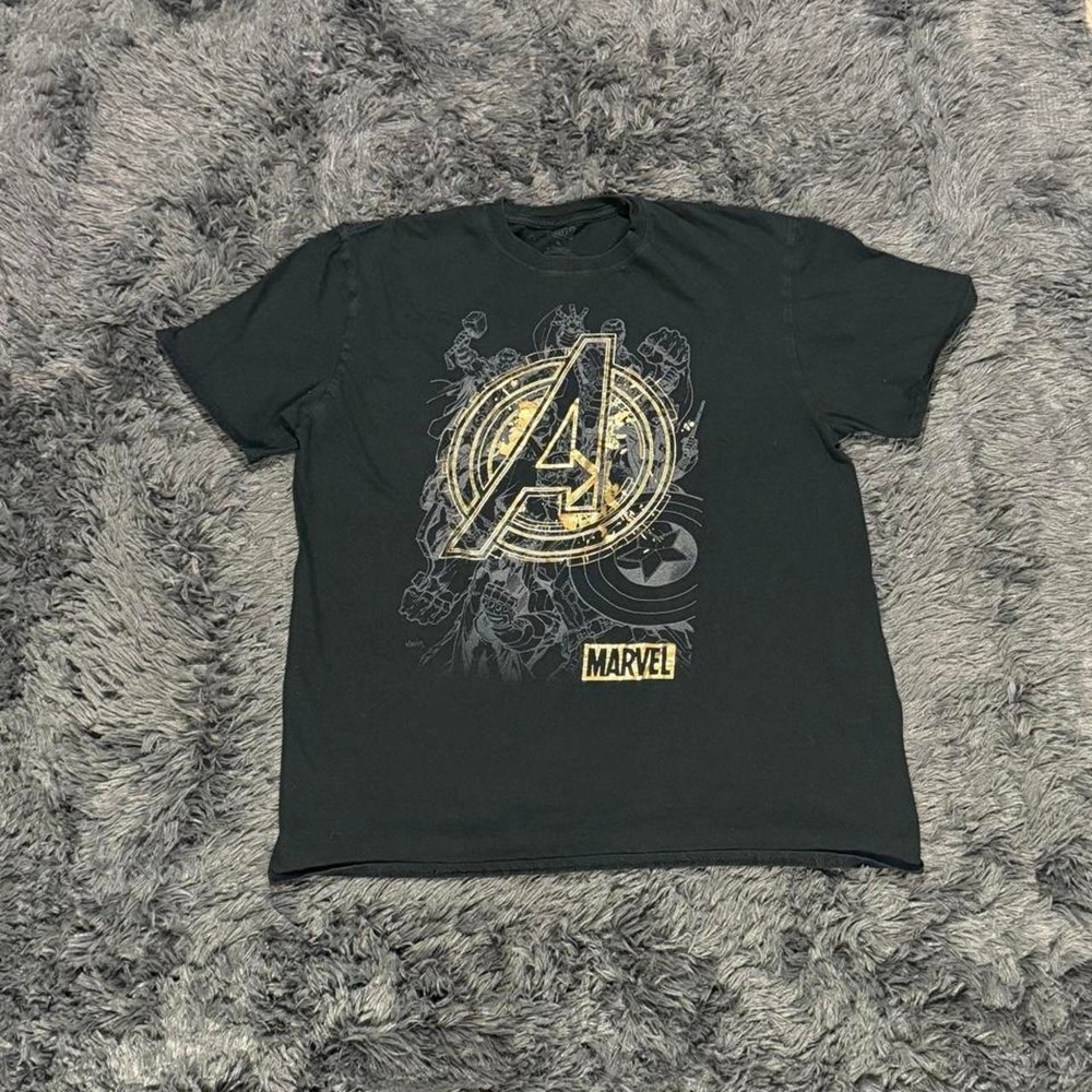 Marvel Avengers black t-shirt with gold Avengers logo